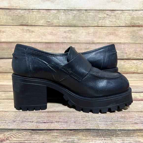 Aldo Vintage Black Leather Platform Loafers - Picture 2 of 10